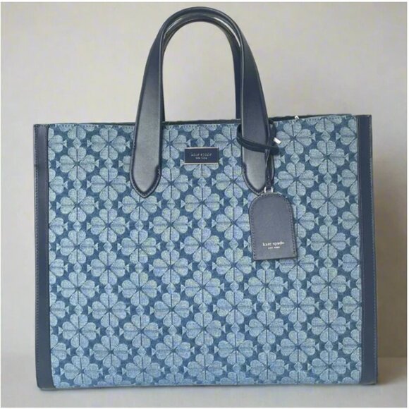 kate spade Handbags - Kate Spade Jacquard Denim Large Manhattan Tote Bag Blue Flower Shoulder Strap
